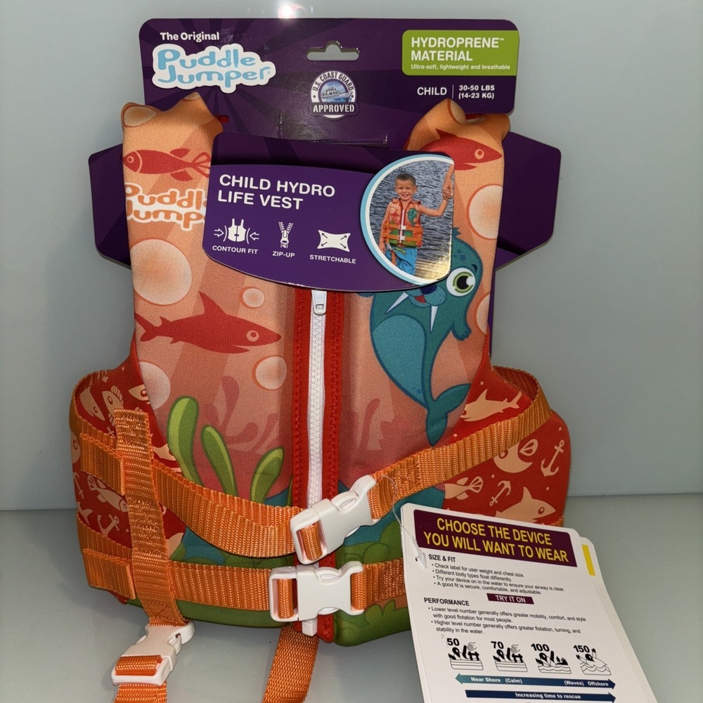 Stearns Puddle Jumper Child Hydro Life Vest Jacket Walrus Orange (30-50 lbs)